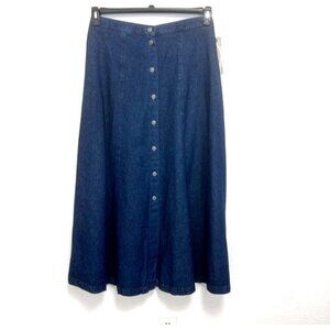 VTG 80s Blue Denim A- Line Maxi Skirt L  Button Up USA Western, Country, Cowgirl